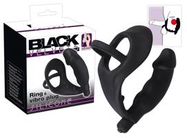 Black Velvet - anální vibrátor s erekčním kroužkem na penis a varlata (černý)
