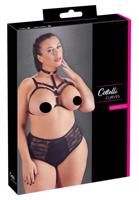 Cottelli Plus Size - otevřená podprsenka s kovovým kroužkem (černá)