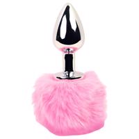 FEELZTOYS - Kovový anální kolík s králičím ocasem (stříbrno-růžový)
