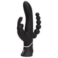 Happyrabbit Triple - nabíjecí vibrátor s klitorem a análním ramenem (černý)